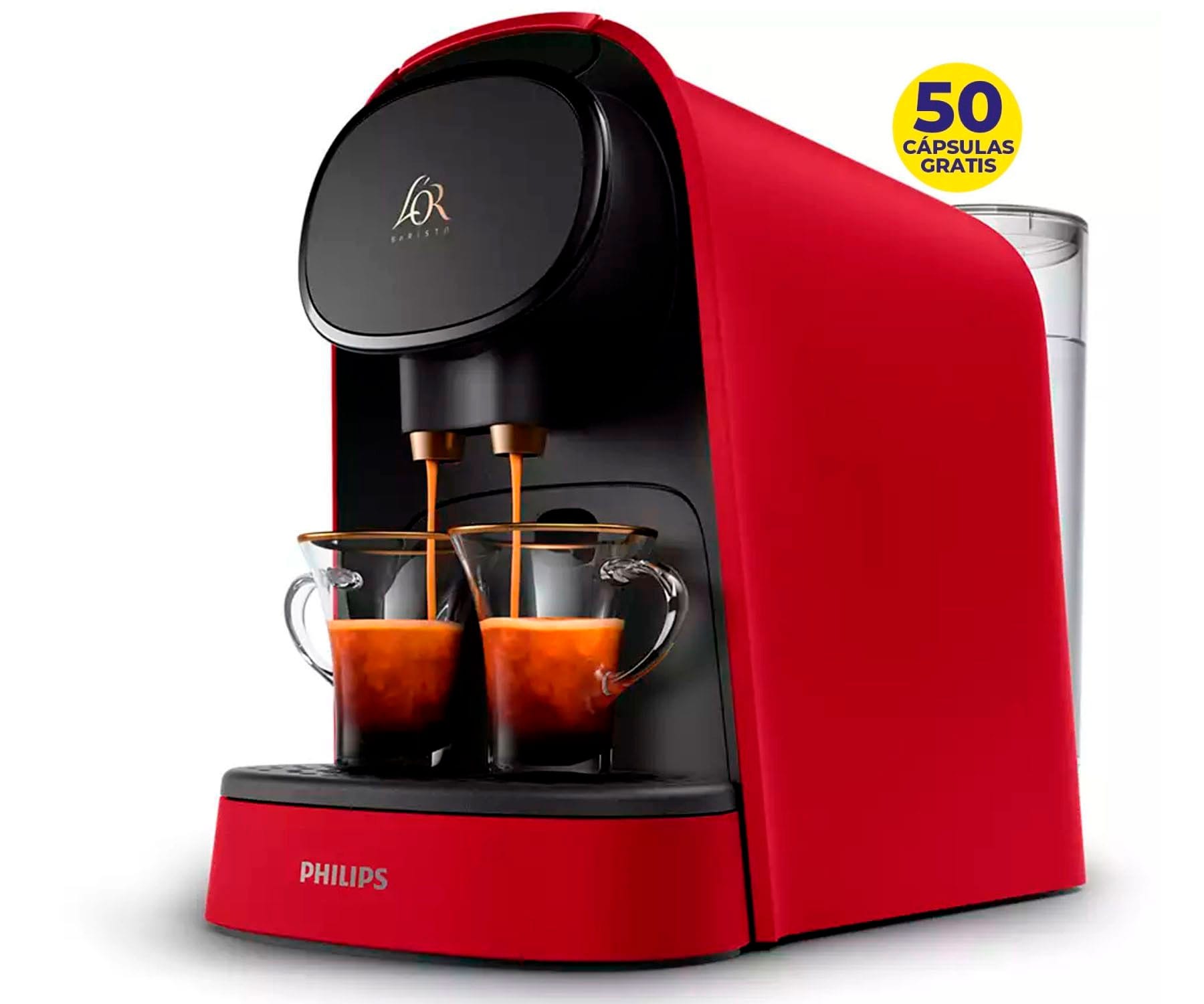 PHILIPS L'OR BARISTA ROJA CAFETERA DE CÁPSULAS L'OR DOBLE CARGA AUTOMÁTICA + 50 Cápsulas