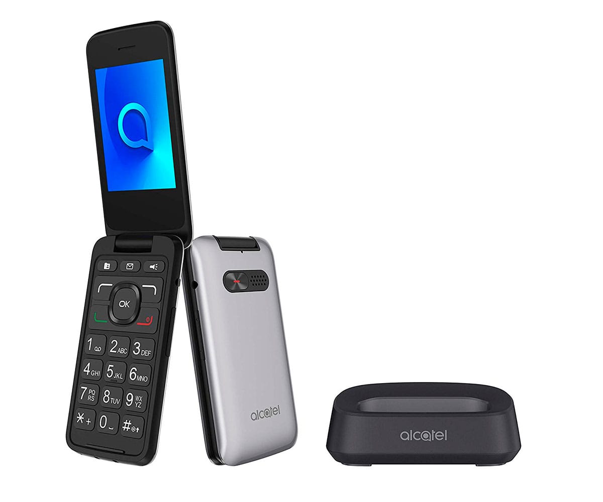 ALCATEL 3026X PLATA METÁLICO MÓVIL SENIOR 3G 2.8'' TFT BLUETOOTH CÁMARA CON FLASH LED BASE DE CARGA Y BOTÓN SOS