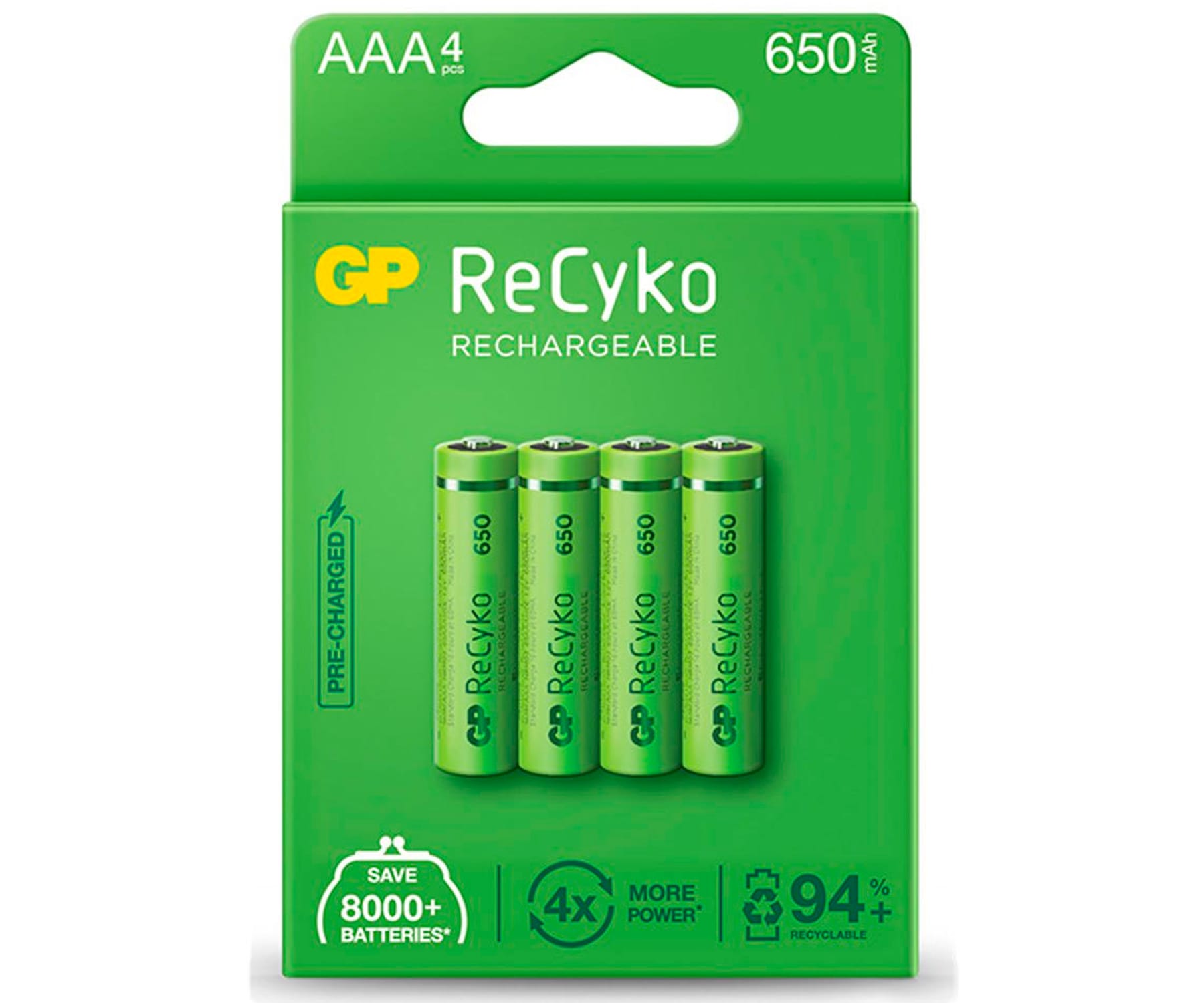 GP PILA RECARGABLE LR03 AAA 1.2V Ni-MH 650mAh BLISTER DE 4 UNIDADES
