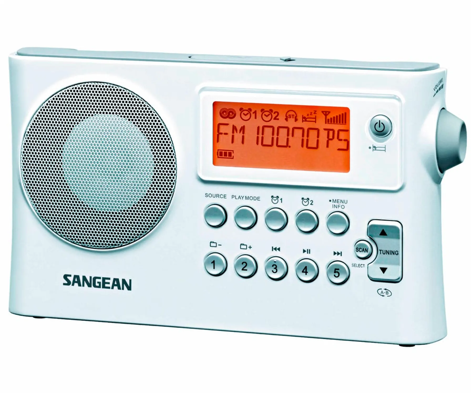 SANGEAN PR-D14 BLANCO RADIO DIGITAL PORTÁTIL FM AM USB PANTALLA LCD ALARMA BATERÍA