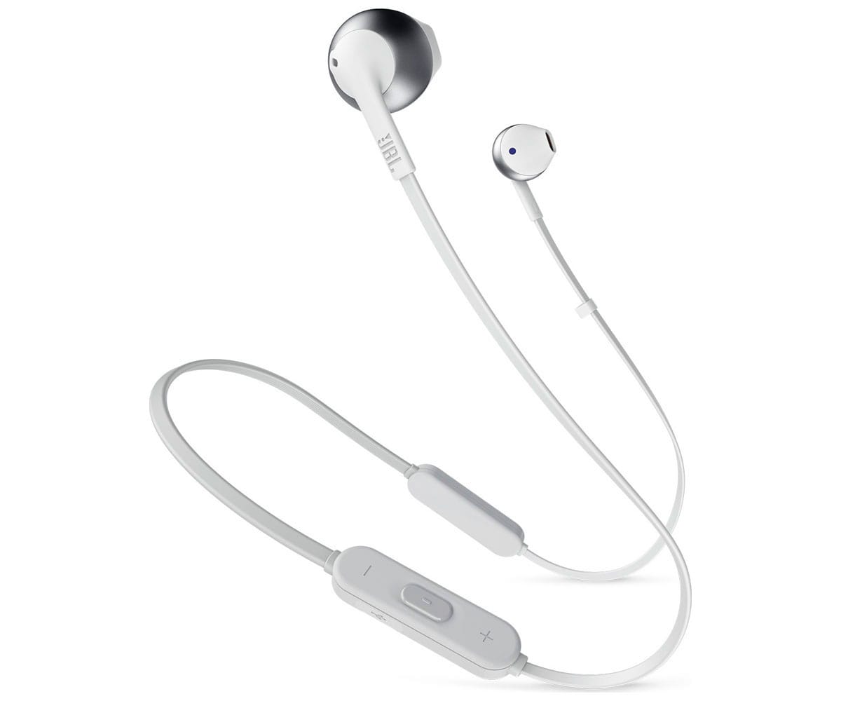 JBL T205BT BLANCO PLATA AURICULARES ERGONÓMICOS CON MICRÓFONO INTEGRADO CONTROL REMOTO BLUETOOTH