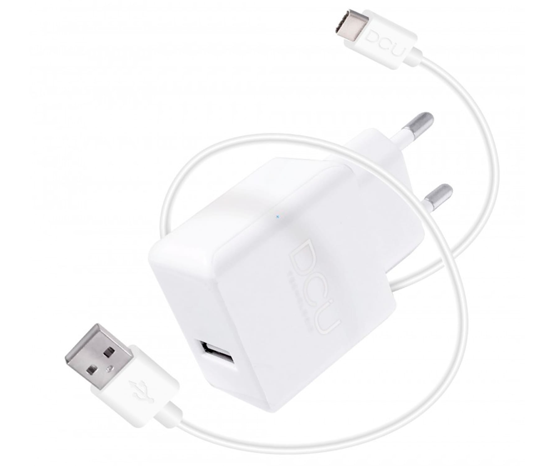 DCU CARGADOR BLANCO PARED 5V 2.4A + CABLE CONECTOR USB A TIPO C 1M