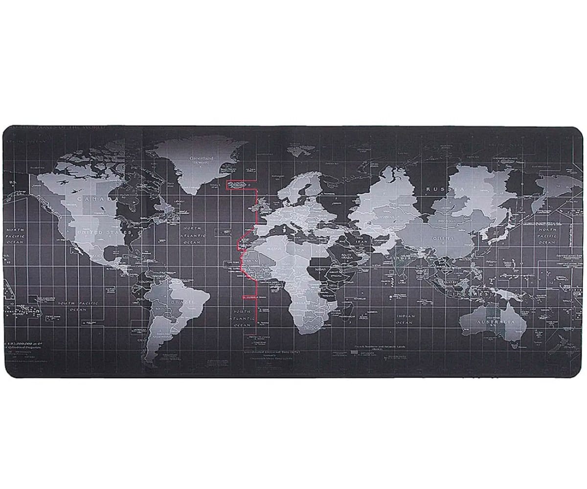 SUBBLIM WORLD XL MOUSEPAD NEGRO ALFOMBRILLA RATÓN 90x40cm DISEÑO MAPA MUNDI