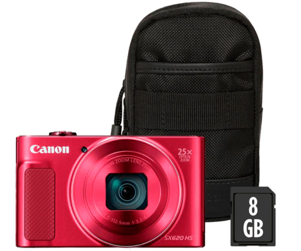 CANON POWERSHOT SX620HS ROJO KIT CÁMARA COMPACTA 20.2MP FULL HD 25x GRAN ANGULAR DIGIC4+ WIFI NFC BOLSA SD 8GB