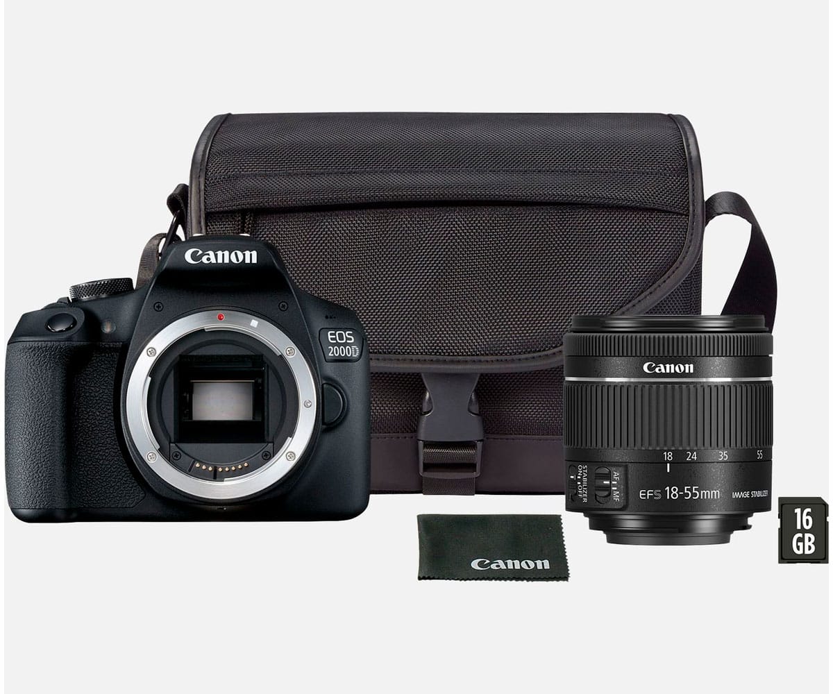 CANON EOS 2000D KIT CÁMARA RÉFLEX 24,1MP WIFI NFC + OBJETIVO EF-S18-55mm + BOLSA + SD 16GB