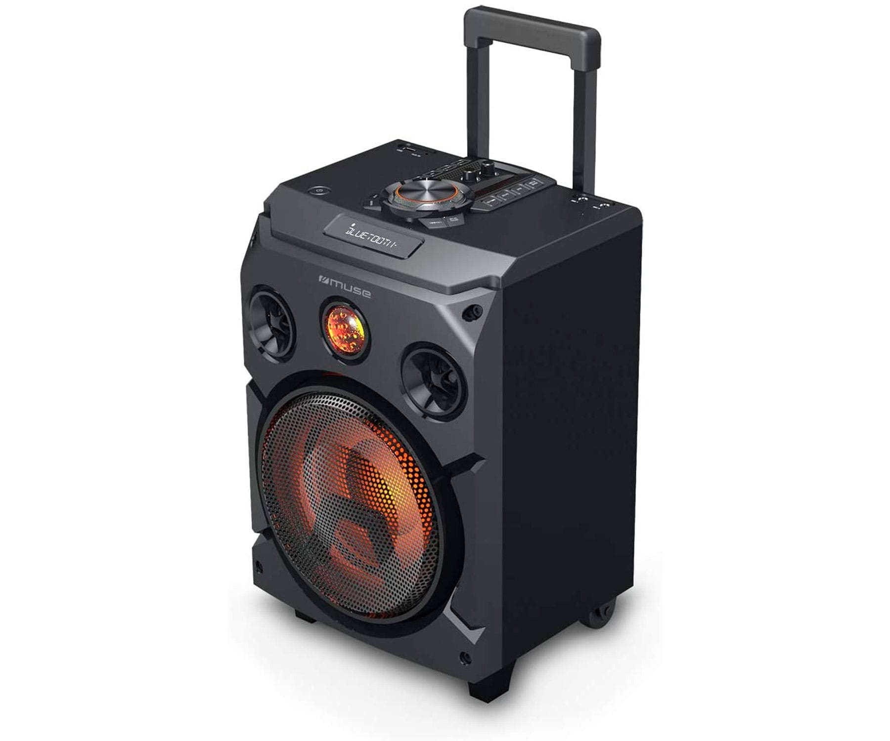 MUSE M-1915 DJ NEGRO ALTAVOZ PARA FIESTAS 150W TROLLEY BATERÍA BLUETOOTH RADIO FM USB AUX 2x MICROS