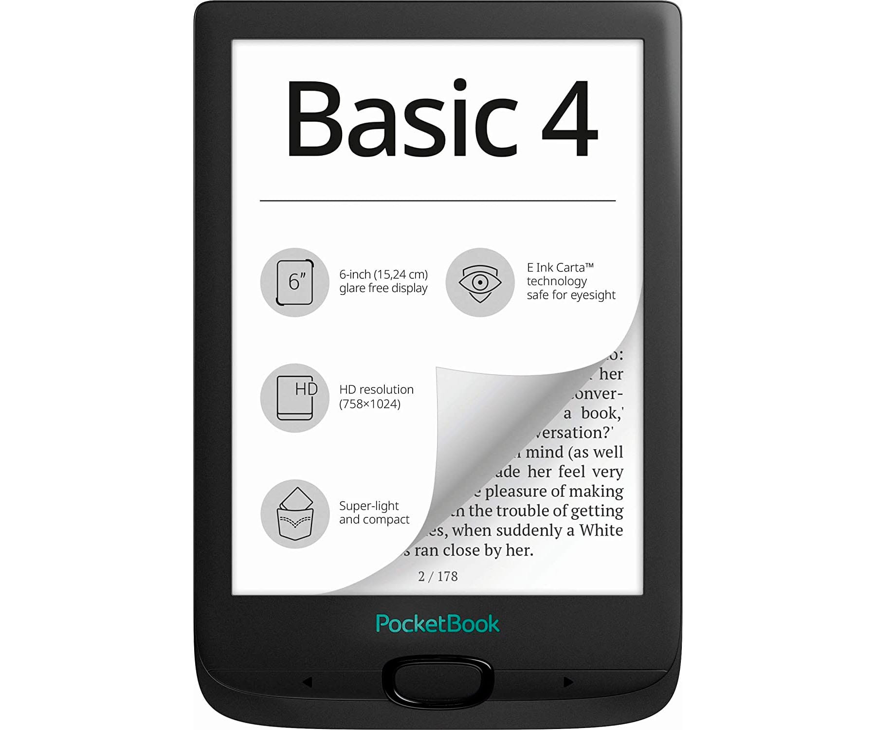 POCKETBOOK BASIC4 NEGRO E-BOOK LIBRO ELECTRÓNICO 6'' E INK CART HD 8GB RANURA MICROSD