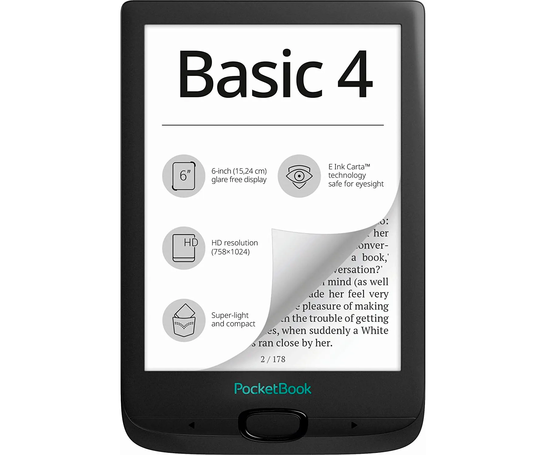 POCKETBOOK BASIC4 NEGRO E-BOOK LIBRO ELECTRÓNICO 6'' E INK CART HD 8GB RANURA MICROSD