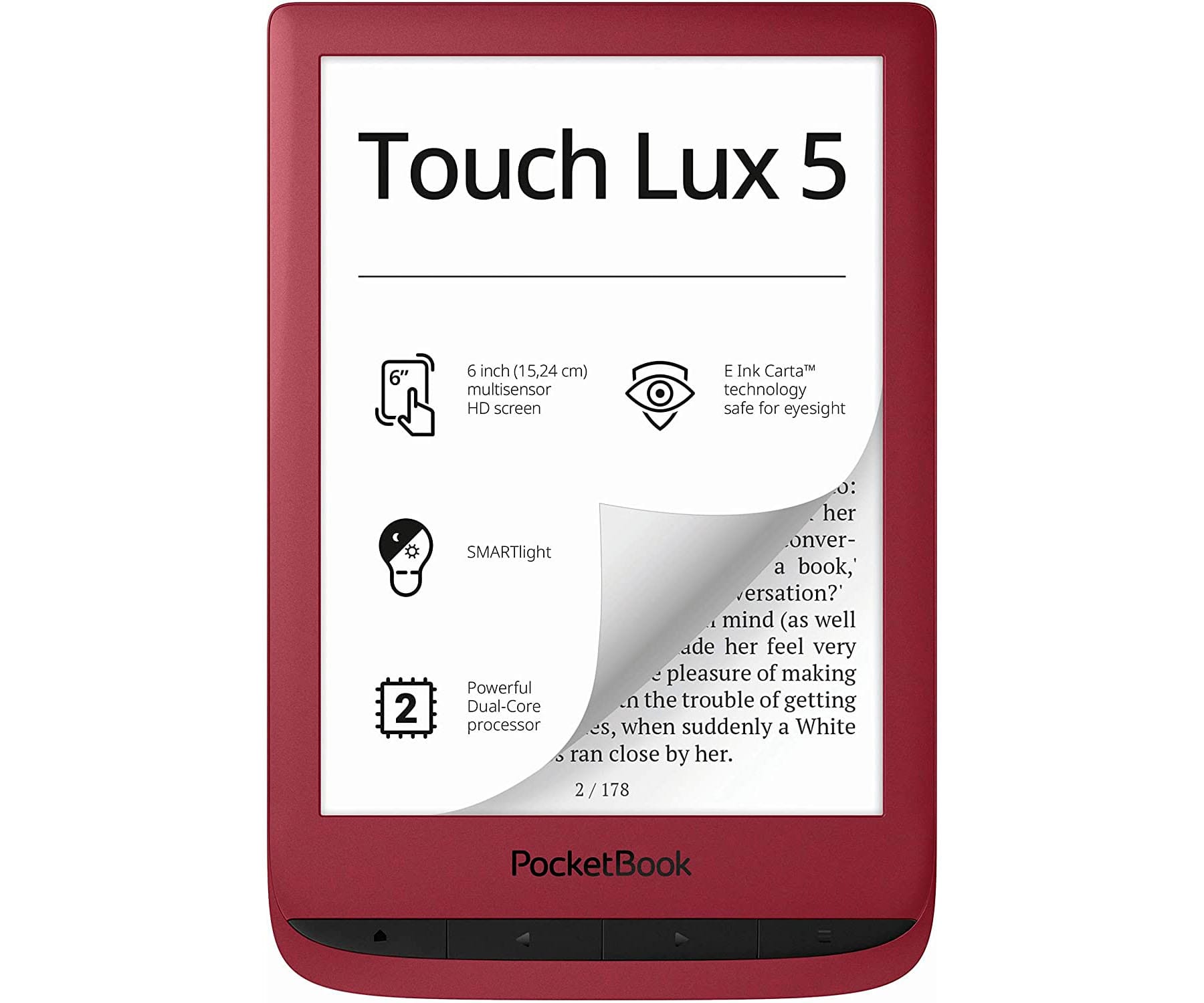 POCKETBOOK LUX5 ROJO RUBÍ E-BOOK LIBRO ELECTRÓNICO 6'' E INK TÁCTIL HD 8GB RANURA MICROSD