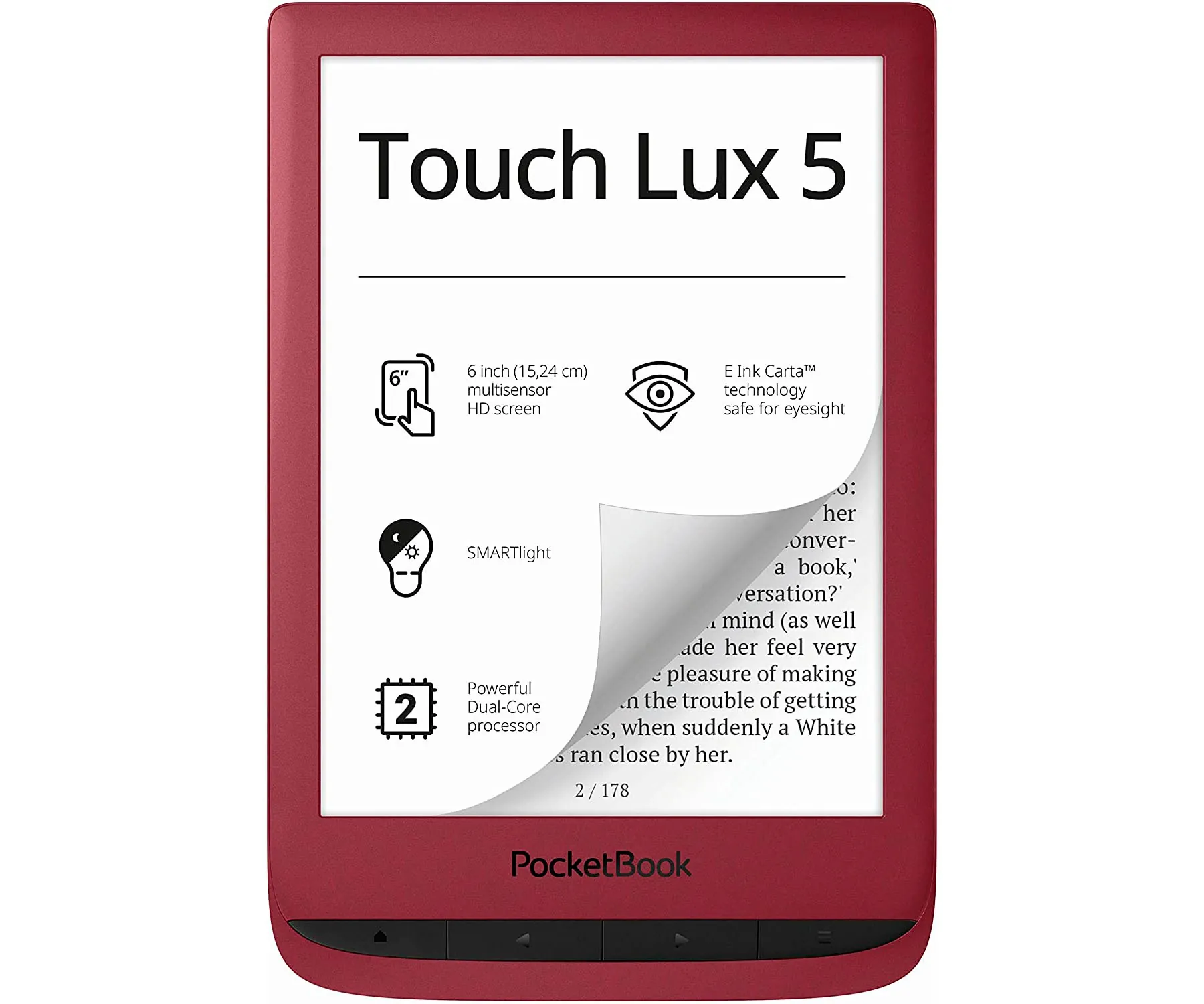 POCKETBOOK LUX5 ROJO RUBÍ E-BOOK LIBRO ELECTRÓNICO 6'' E INK TÁCTIL HD 8GB RANURA MICROSD