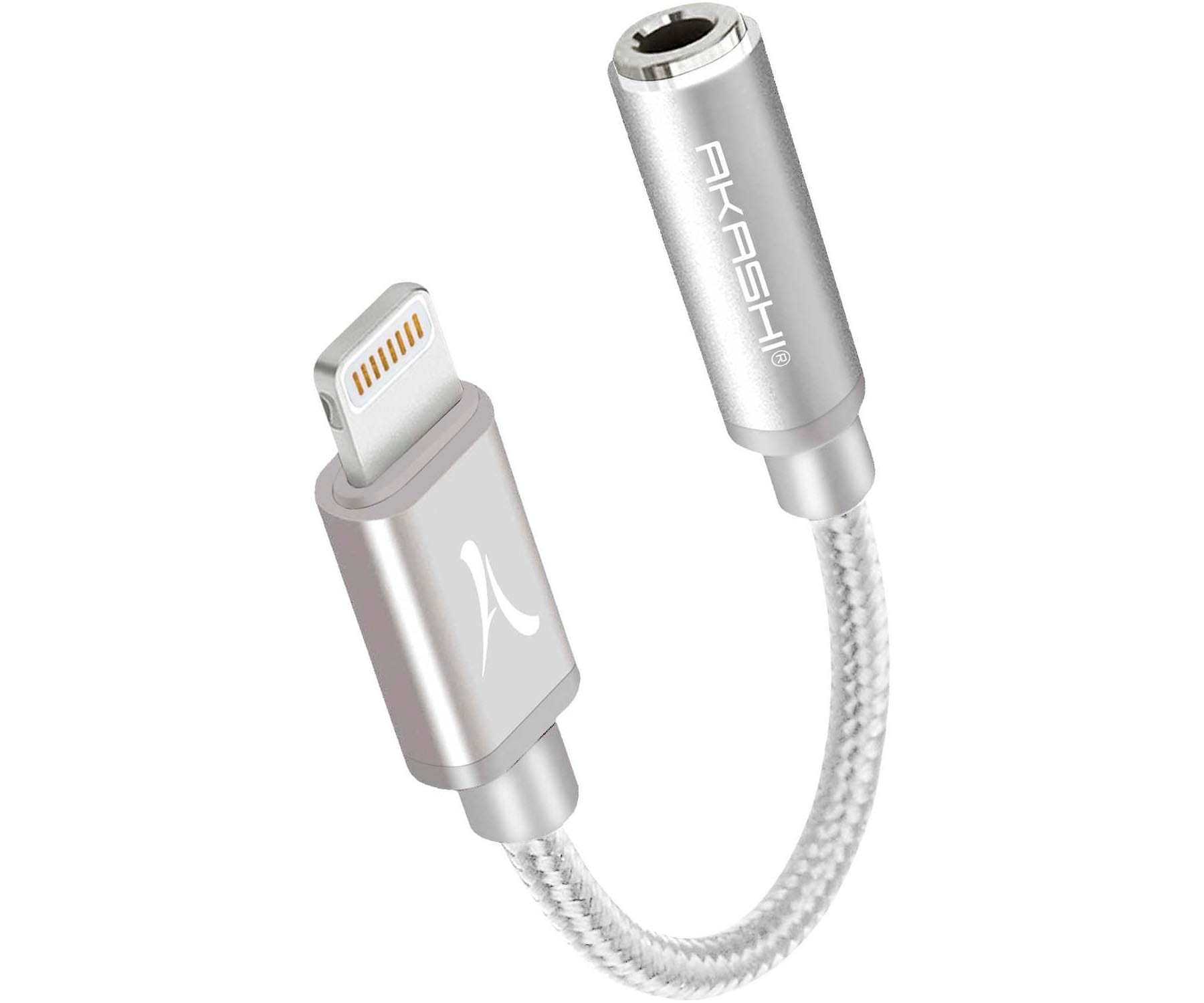 AKASHI CABLE PLATA ADAPTADOR DE APPLE IPHONE LIGHTNING A TOMA PARA AURICULARES JACK DE 3,5MM
