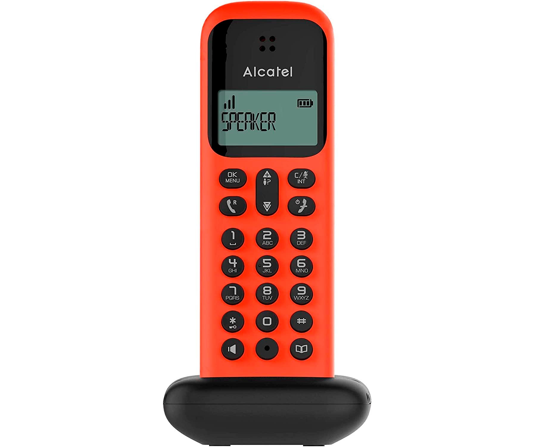ALCATEL D285 ROJO TELÉFONO FIJO INALÁMBRICO PANTALLA SENCILLO Y ELEGANTE