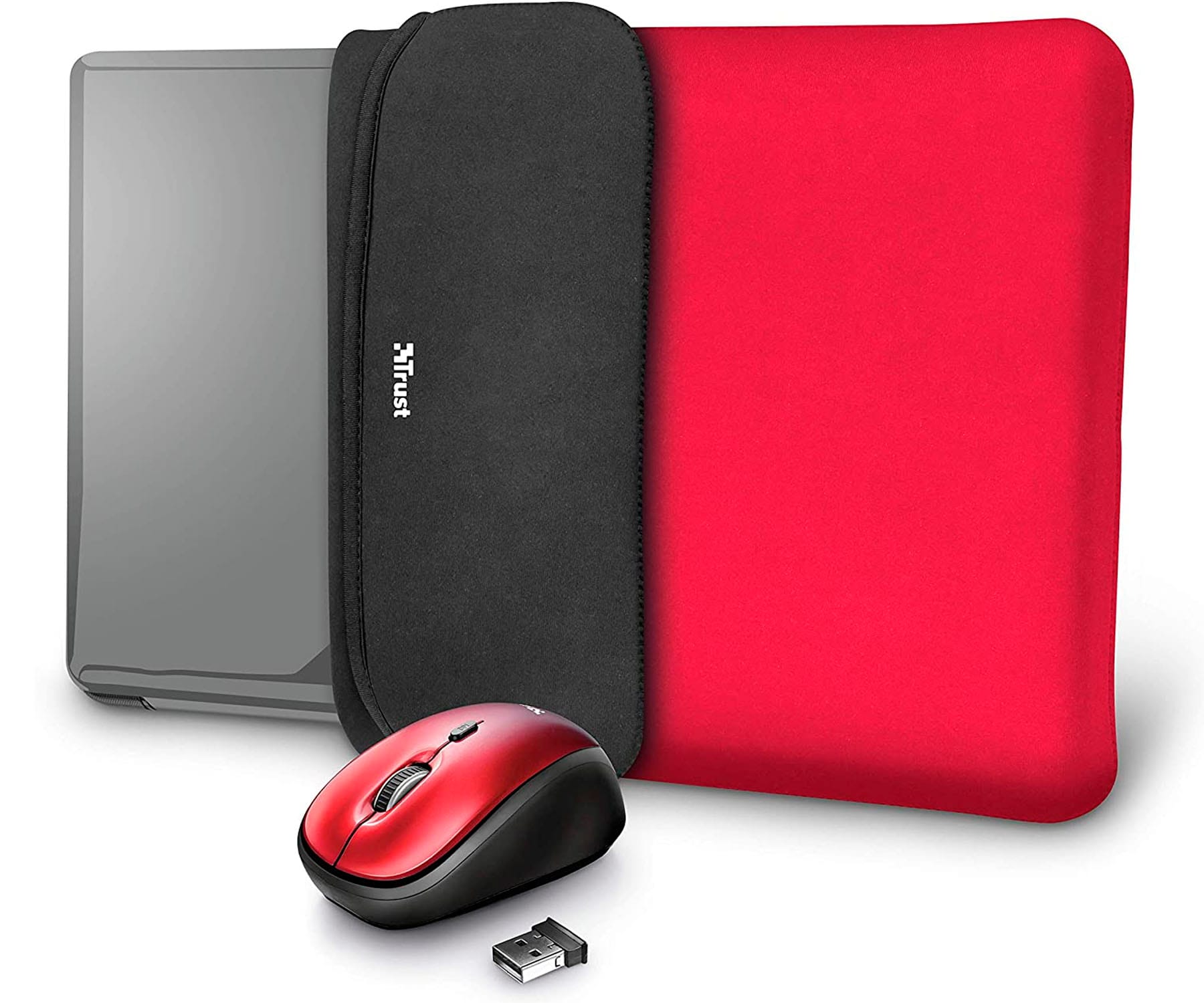 TRUST YVO FUNDA REVERSIBLE ROJO NEGRO PARA PORTÁTIL 15.6'' + RATÓN INALÁMBRICO ROJO NEGRO