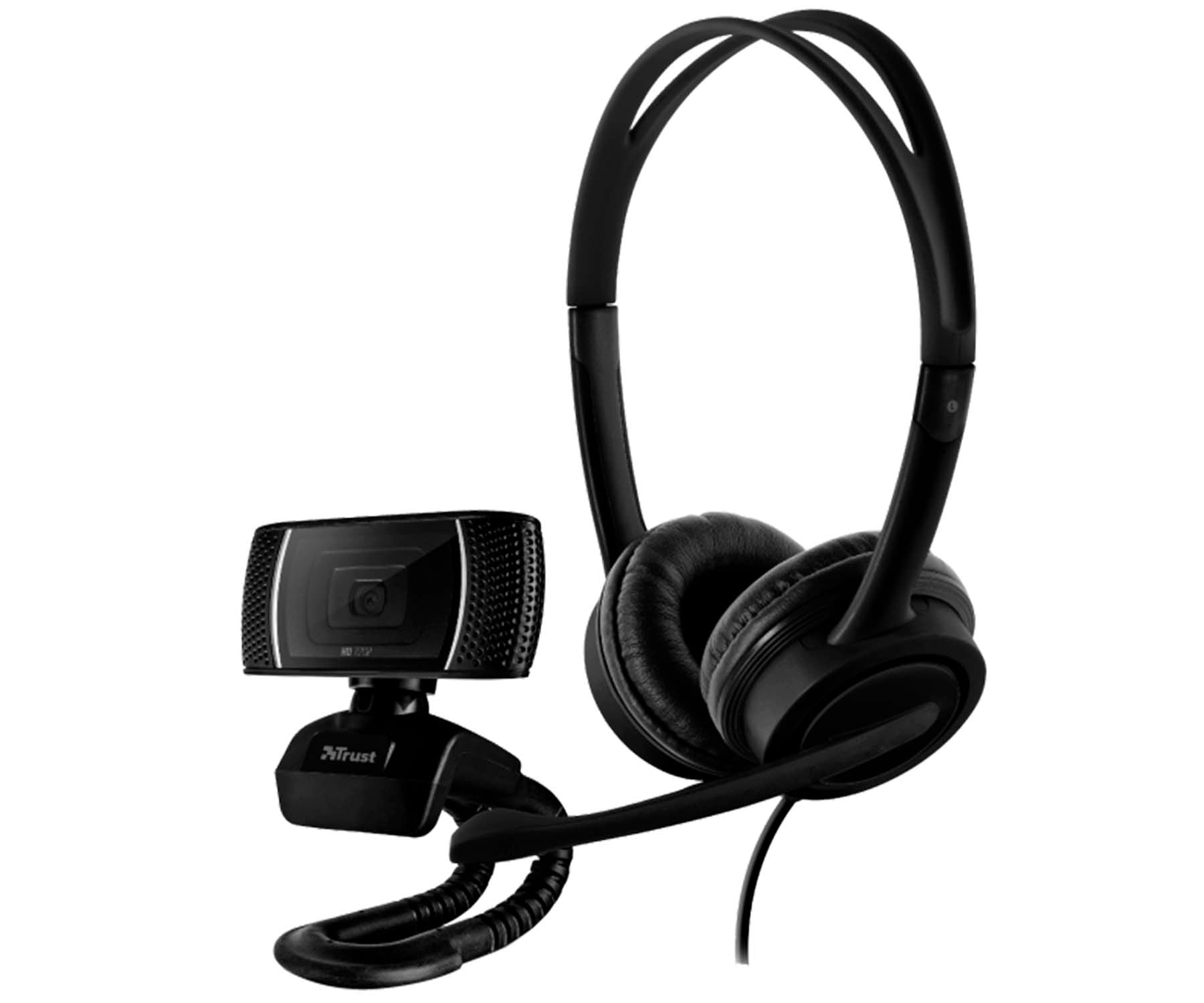 TRUST DOBA 2in1 NEGRO HOME OFFICE SET WEBCAM 720P HD Y AURICULARES USB CON MICRO