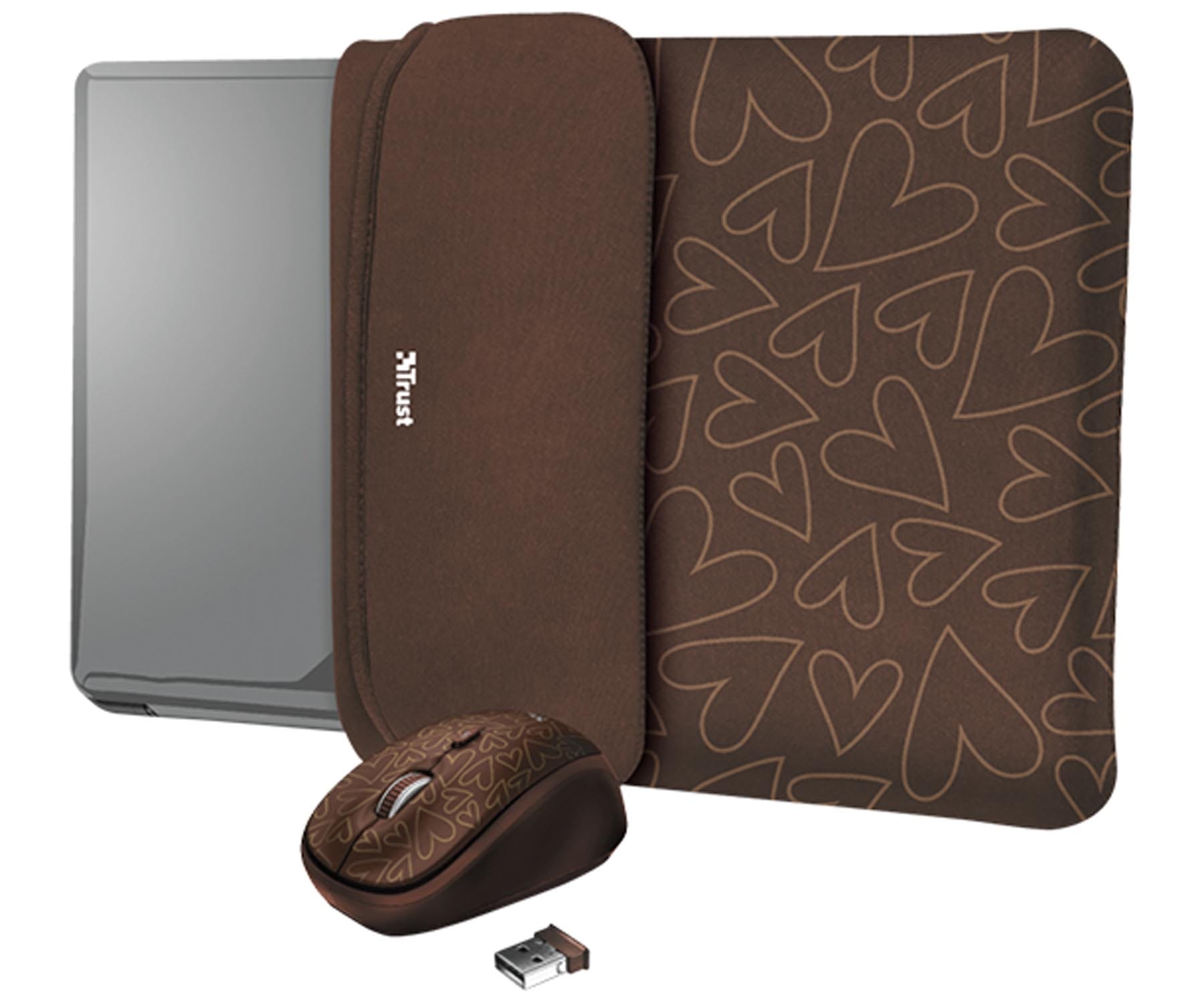 TRUST YVO FUNDA REVERSIBLE MARRÓN PARA PORTÁTIL 15.6'' + RATÓN INALÁMBRICO MARRÓN