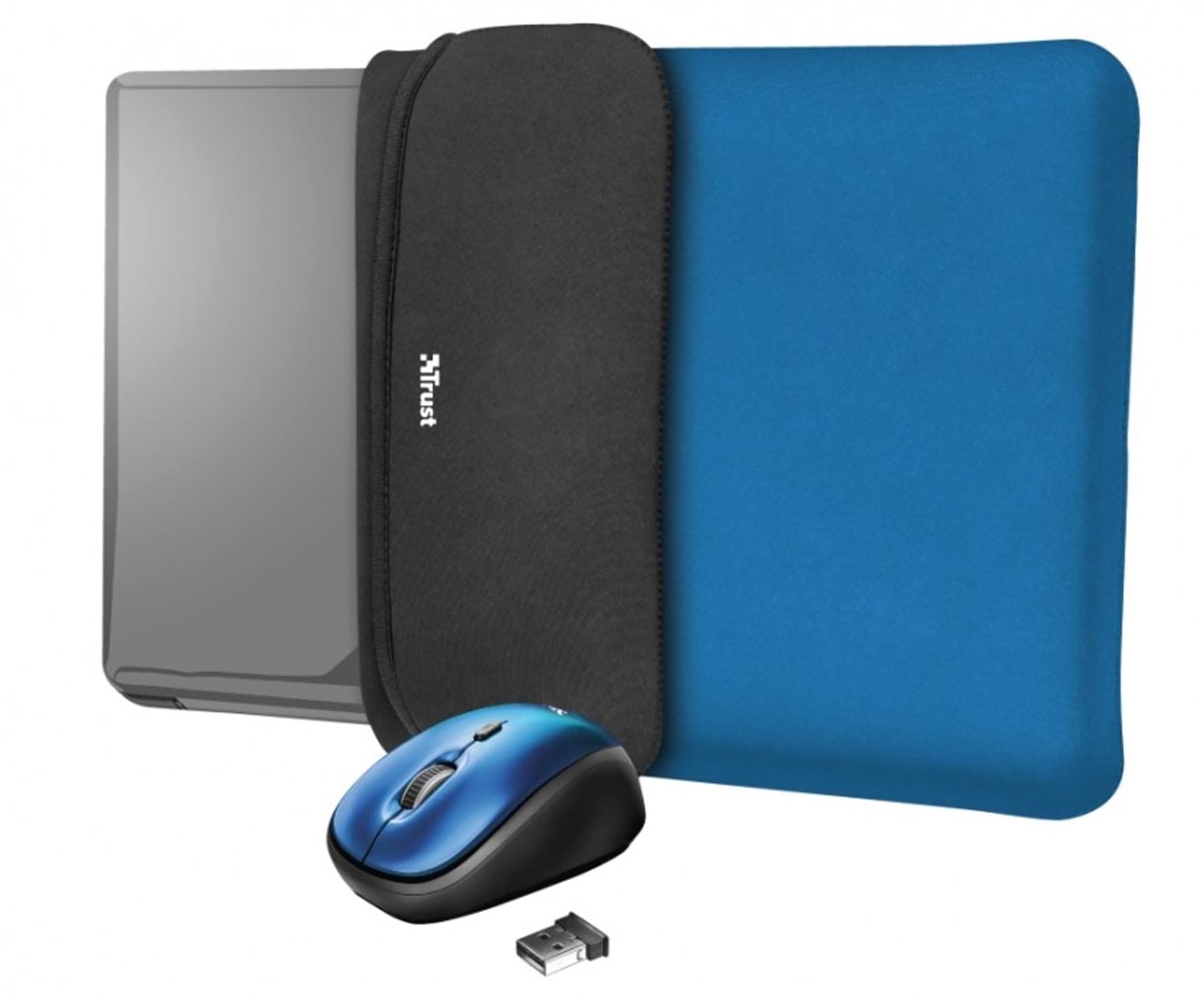 TRUST YVO FUNDA REVERSIBLE AZUL NEGRO PARA PORTÁTIL 15.6'' + RATÓN INALÁMBRICO AZUL NEGRO