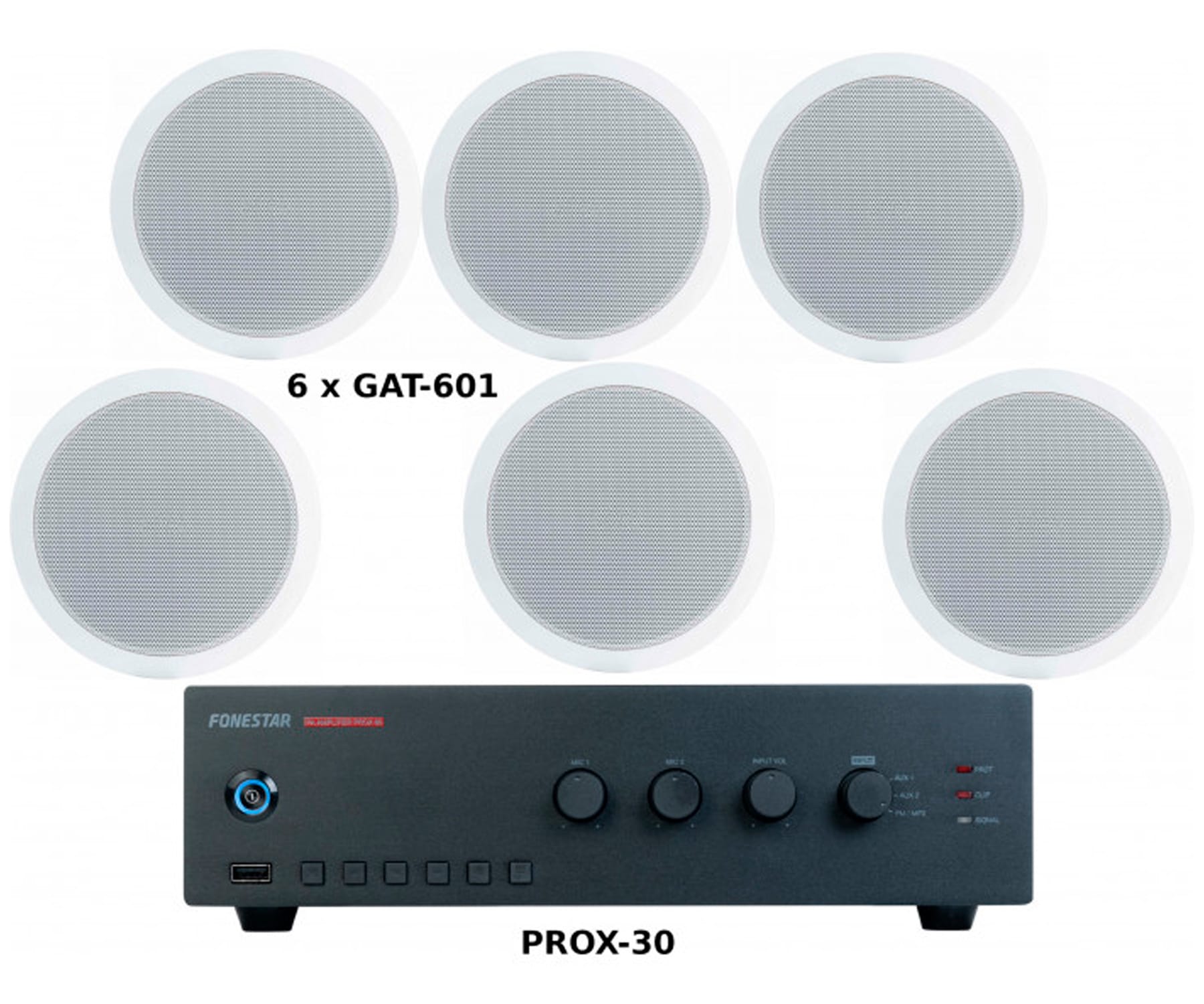 FONESTAR PACK AHORRO 150 - AMPLIFICADOR PROX-60 + SEIS ALTAVOCES DE TECHO GAT-601