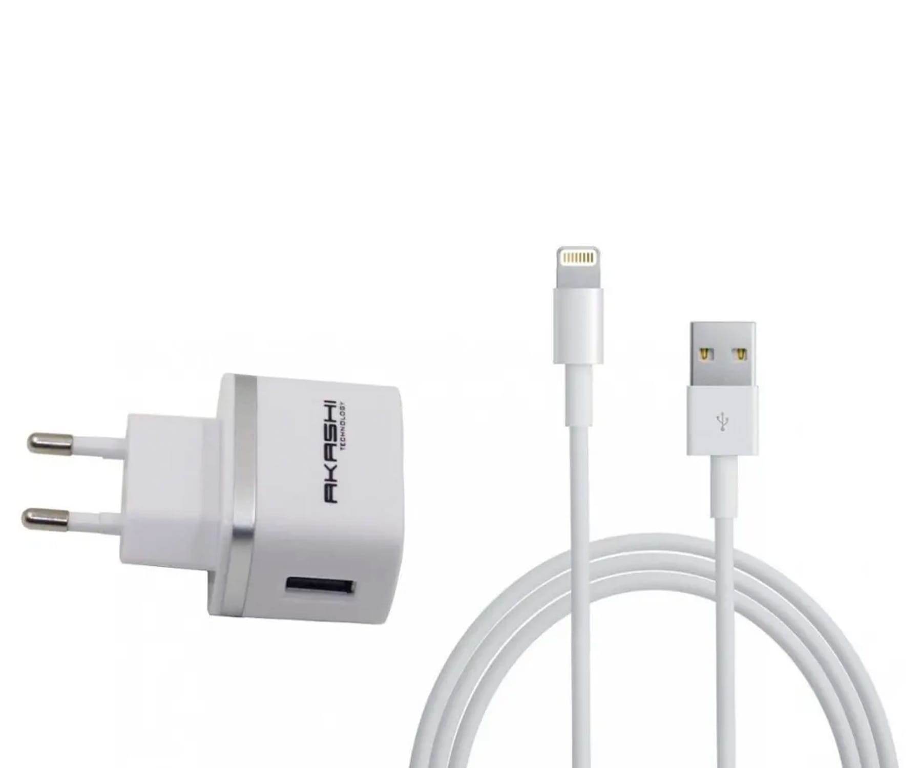AKASHI ALTAC8BRW SECT1A+CABLE LIGHTNING CARGADOR BLANCO PARED
