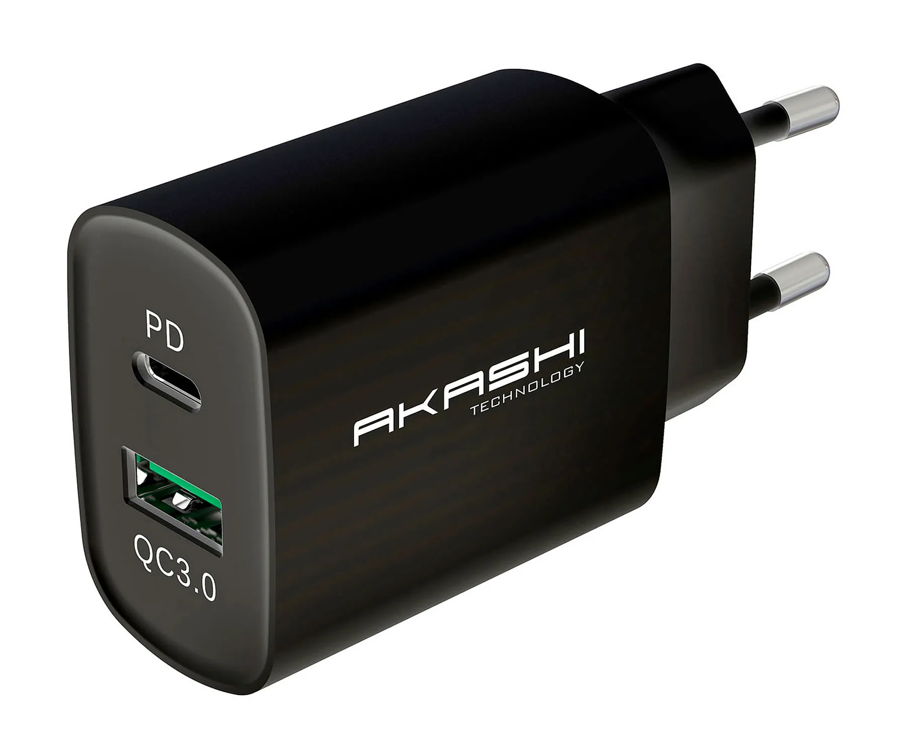 Akashi Cargador de pared/Negro/20W/USB-A Carga Rápida 3.0