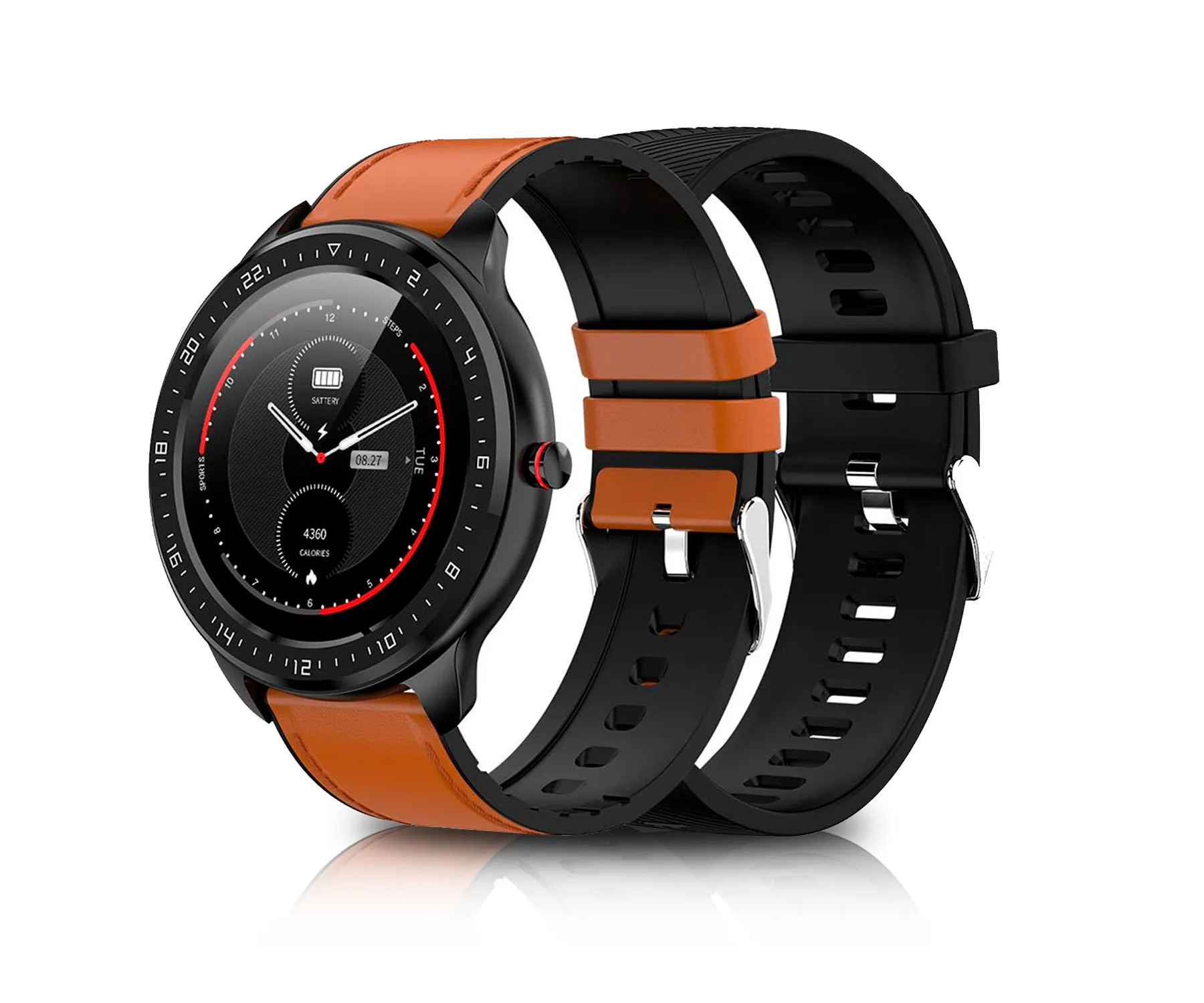 DCU SmartWatch Full Touch 2 correas piel marrón / silicona negra
