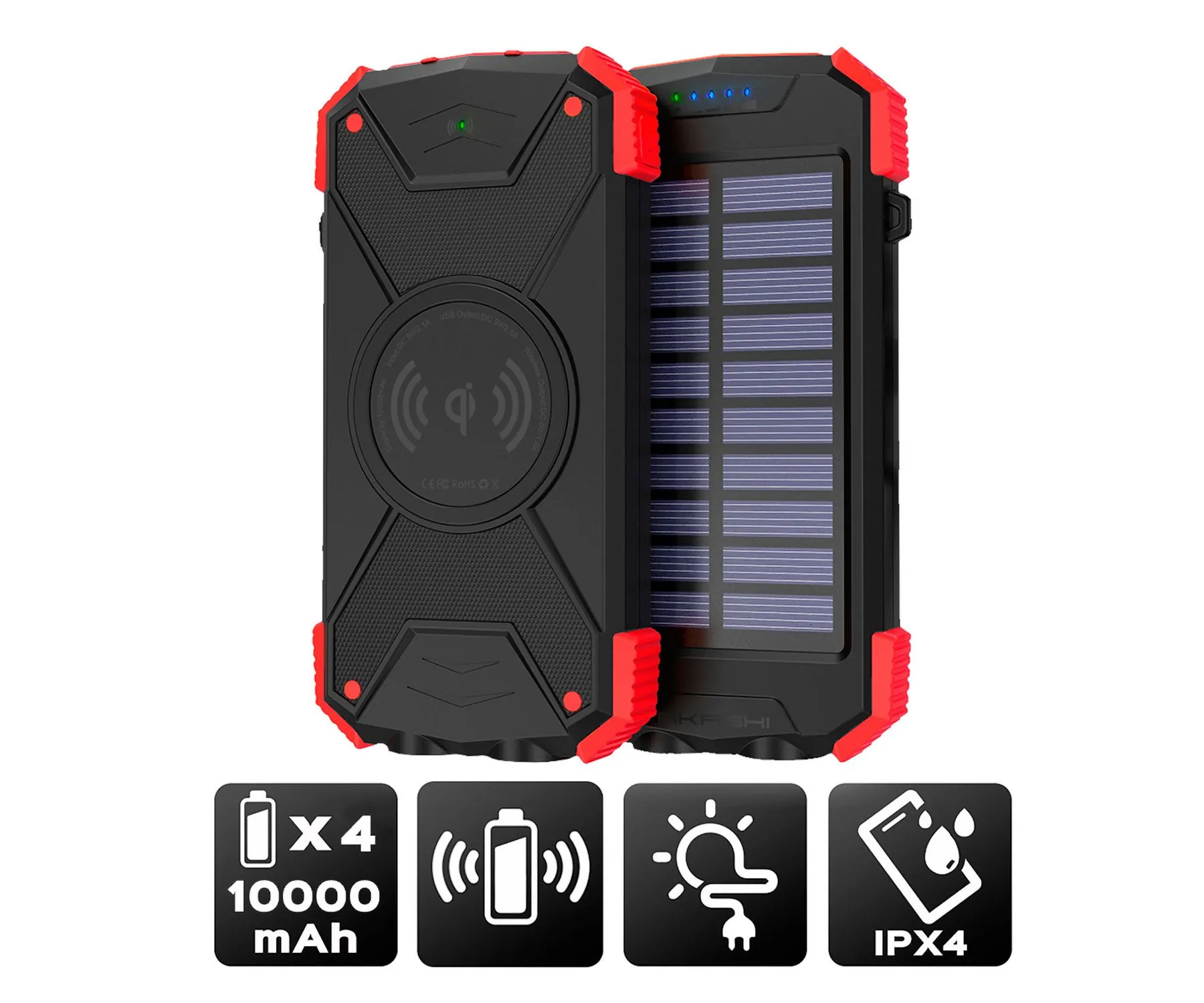 AKASHI Batería Solar Externa 10000 mAh ALTPB10WIRLSOLAR/Linterna/IPx4
