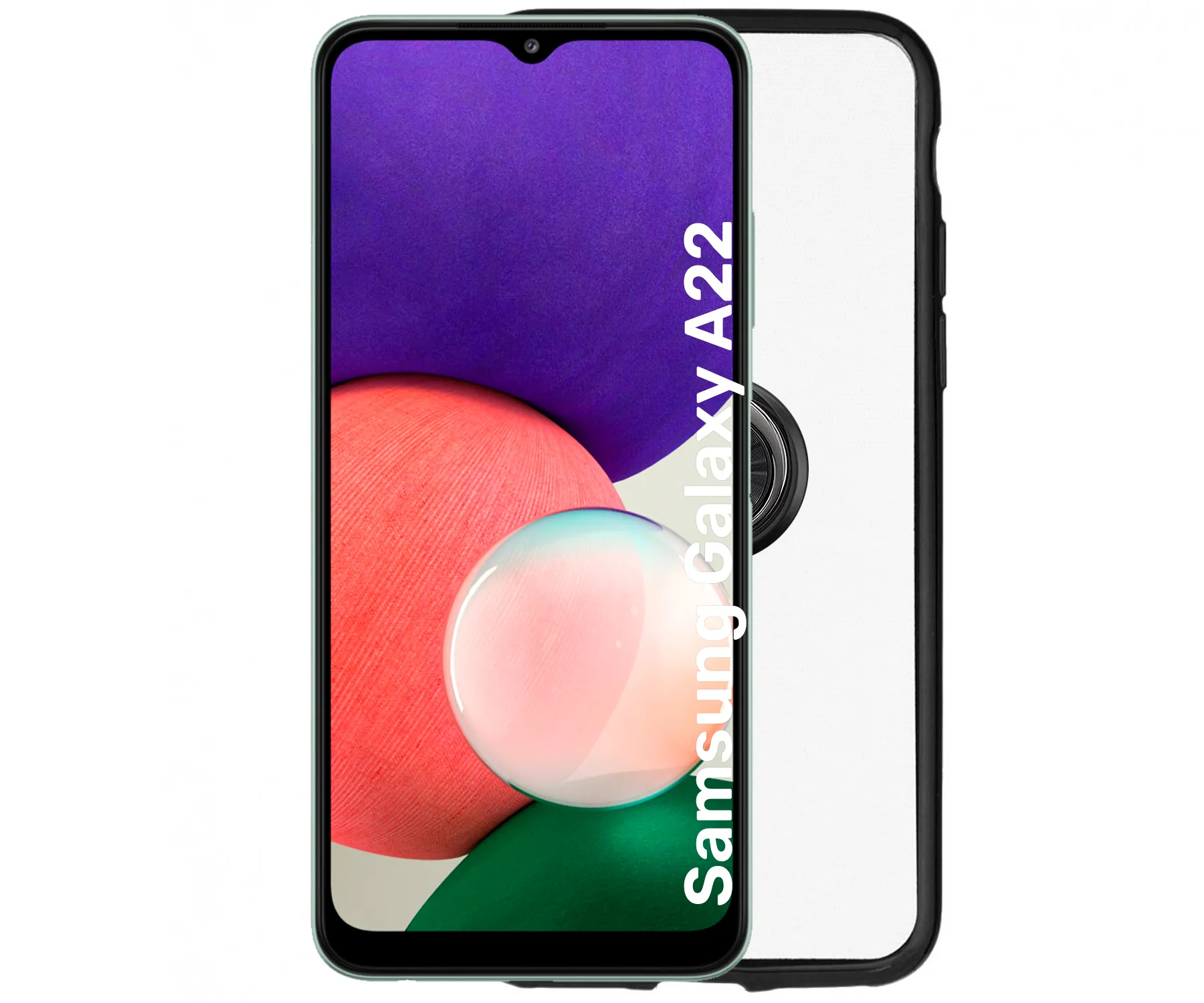 JC Funda de silicona transparente para Samsung Galaxy A22 con borde negro y anillo