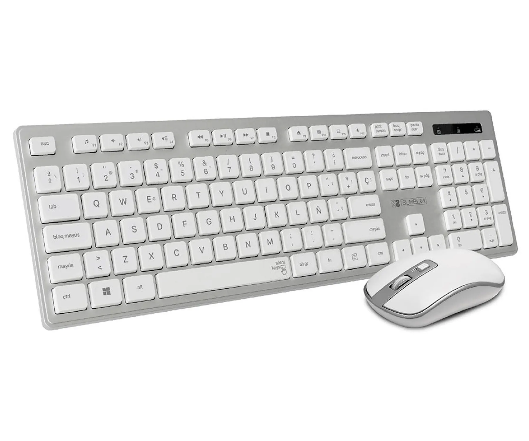 SUBBLIM Combo Wireless Ergo Keys Silent Flat HQ Teclado y ratón inalámbricos Plata y blanco