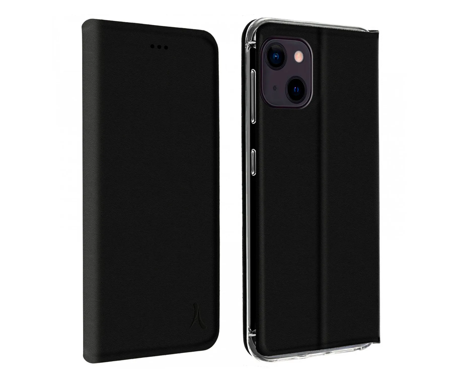 AKASHI Funda negra folio portatarjetas y stand para Apple iPhone 13 Mini