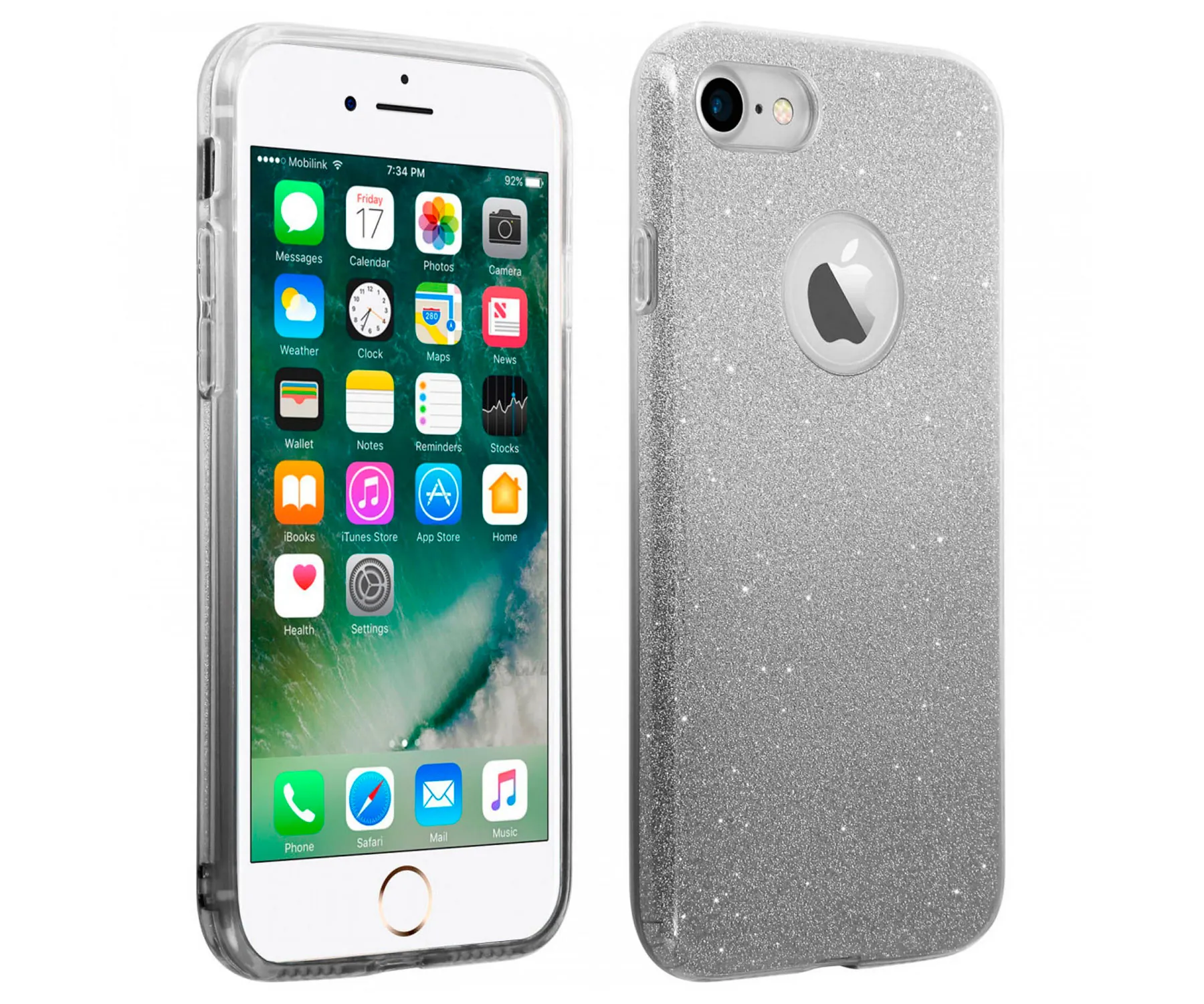 AKASHI Funda de plástico plata ( Pailette Argente) para Apple iPhone SE con bordes reforzados
