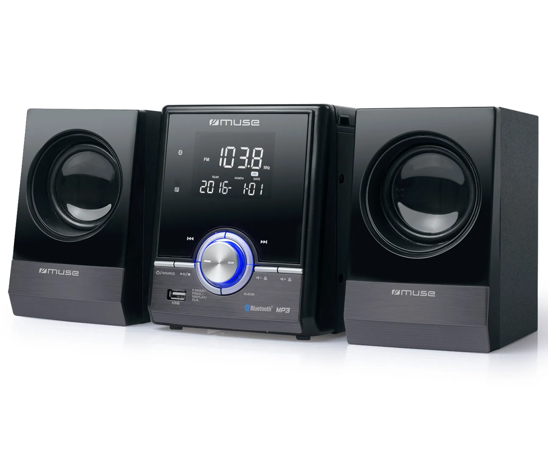 Muse M-38 Bt Black / Microcadena 20W Con Altavoces
