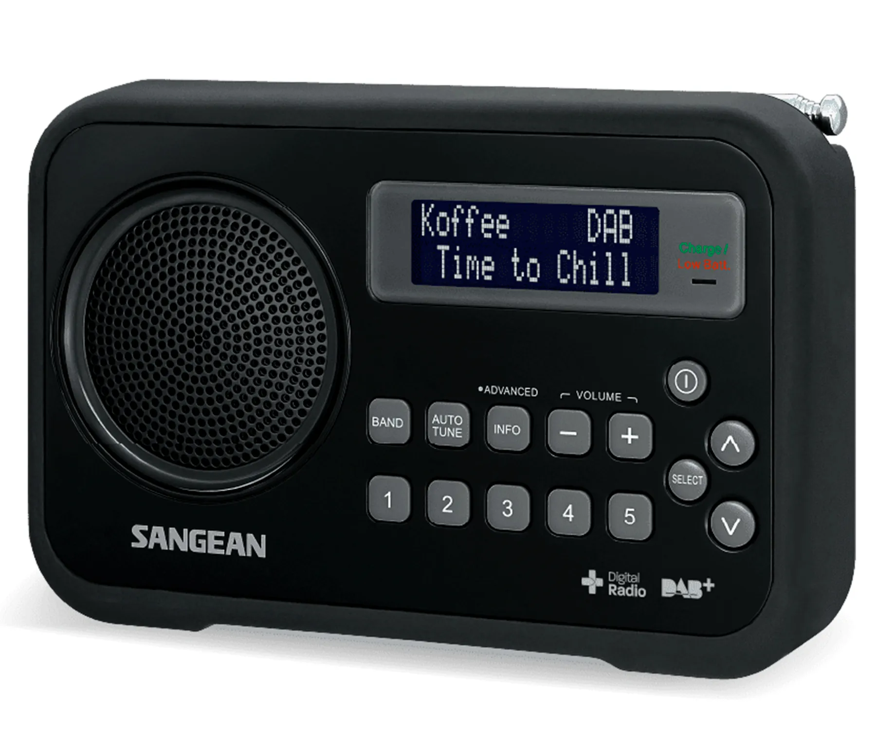  Sangean - Radio digital, portátil y recargable Negro
