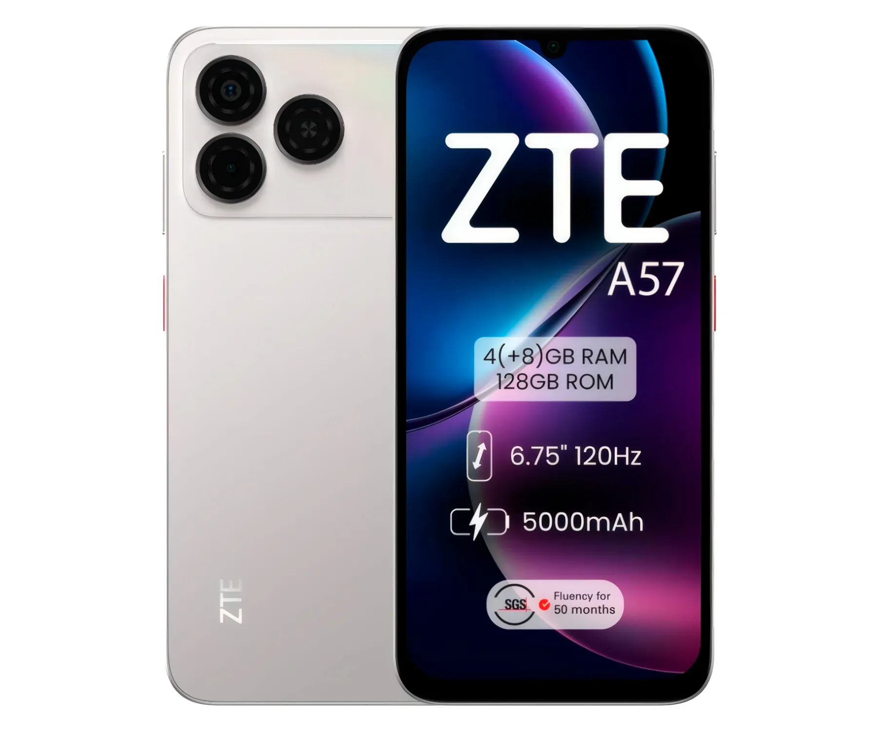 Zte A57 4G Cyber Silver / 4+128Gb / 6.75" 120Hz Hd+