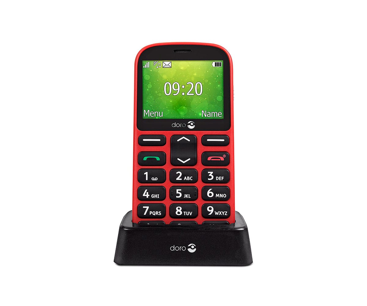 DORO 1361 ROJO MÓVIL SENIOR DUAL SIM 2.4'' CÁMARA 2MP BLUETOOTH RADIO FM MICRO SD INCLUYE BASE DE CARGA