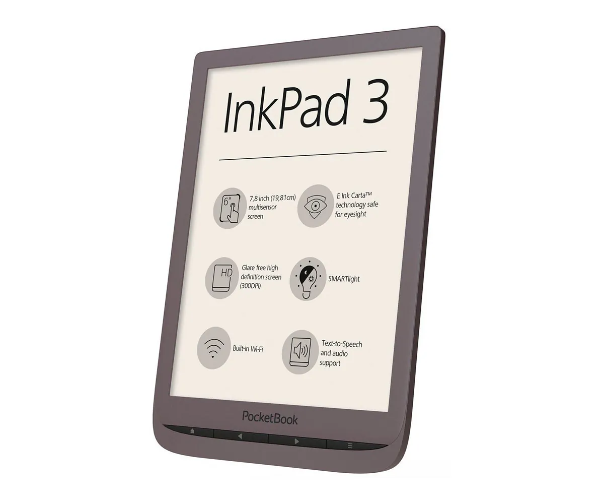 POCKETBOOK INKPAD3 MARRÓN OSCURO E-BOOK LIBRO ELECTRÓNICO 7.8'' E INK CARTA SMARTLIGHT WIFI 8GB Y MICROSD