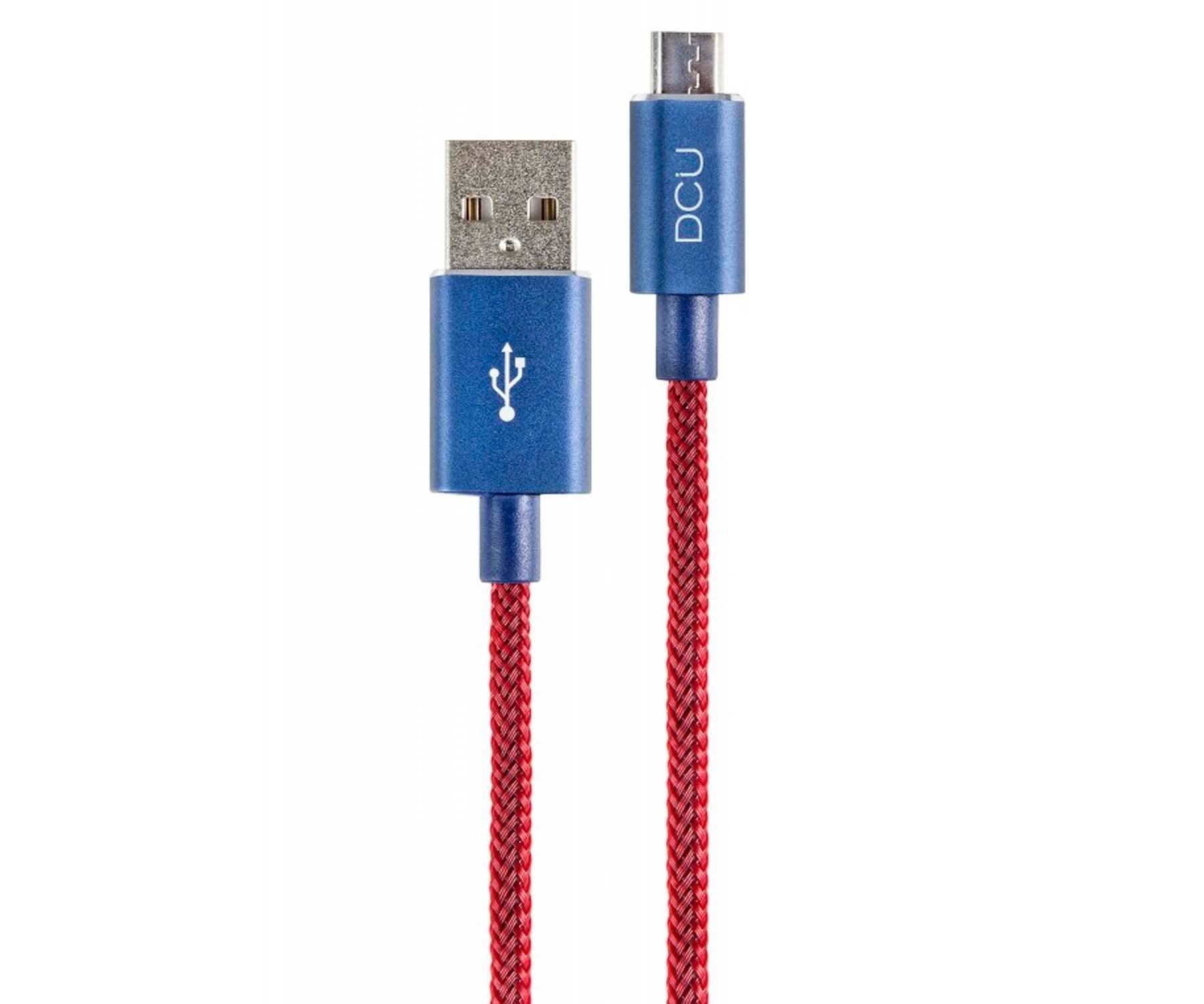 DCU CABLE ROJO DE TELA CON CONECTOR AZUL DE ALUMINIO CONEXIÓN USB A MICRO USB 2M