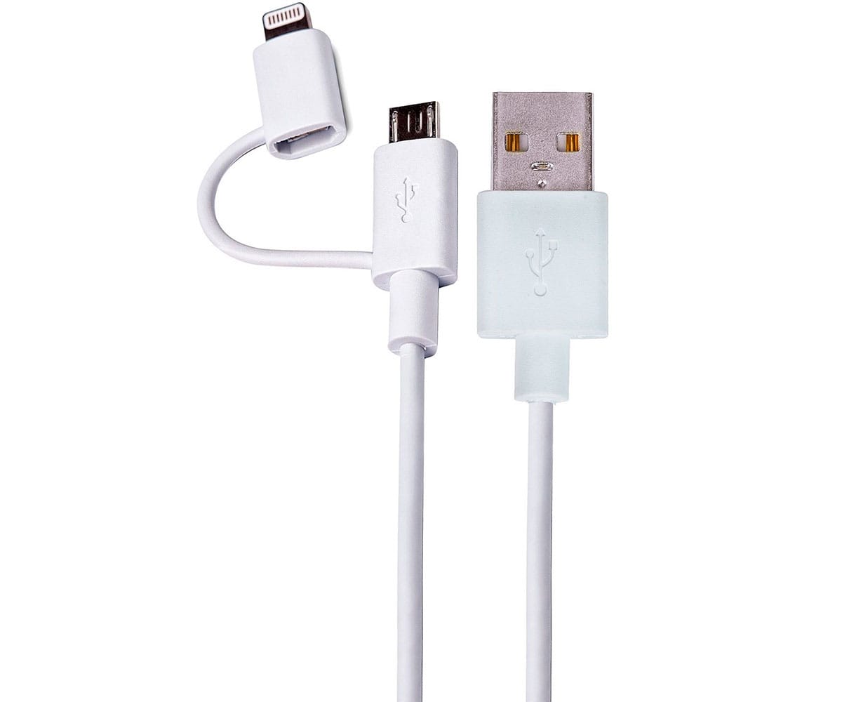 DCU CABLE BLANCO CONEXIÓN LIGHTNING Y MICRO USB A USB 2.0 DE 1M
