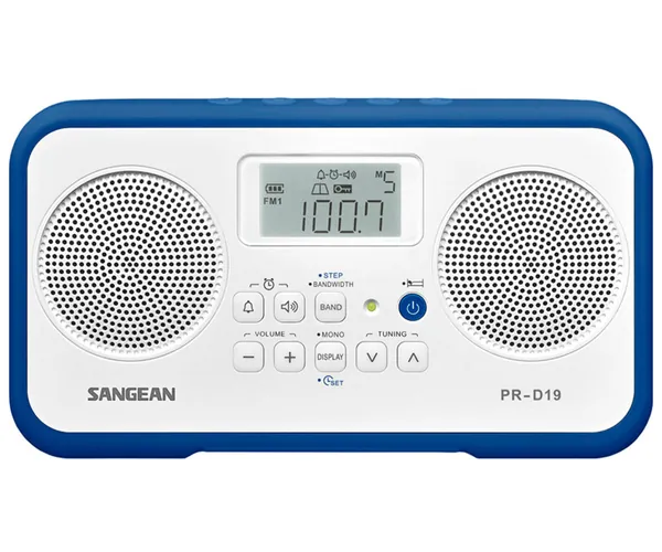 SANGEAN PR-D19 BLANCO AZUL OSCURO RADIO DIGITAL PORTÁTIL FM AM PANTALLA LCD ALAR...