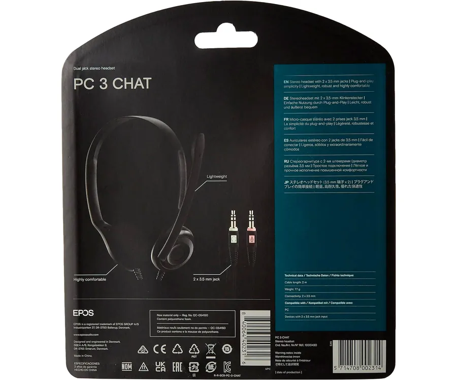 Cascos y Auriculares con Cable - EPOS PC 3 Chat Black / Auricular OnEar con  cable EPOS, Supraaurales, Negro