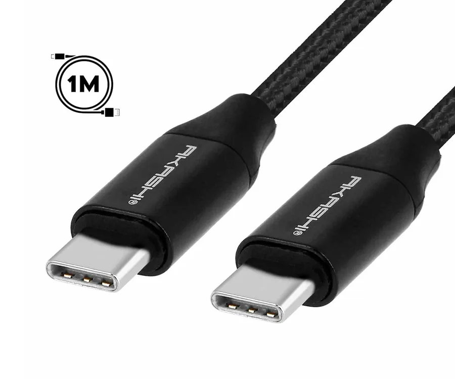 AKASHI Negro / Cable USB-C (M) a USB-C (M) 1m