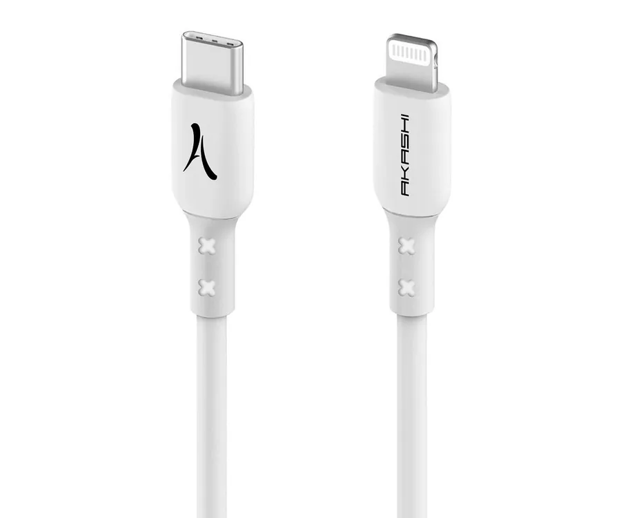AKASHI Blanco / Cable USB-C (M) a Lightning (M) 1.5m