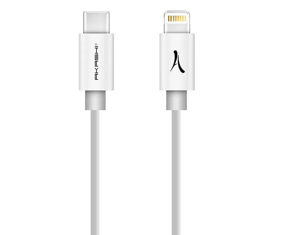 AKASHI Blanco / Cable USB-C (M) a Lightning (M) 3m