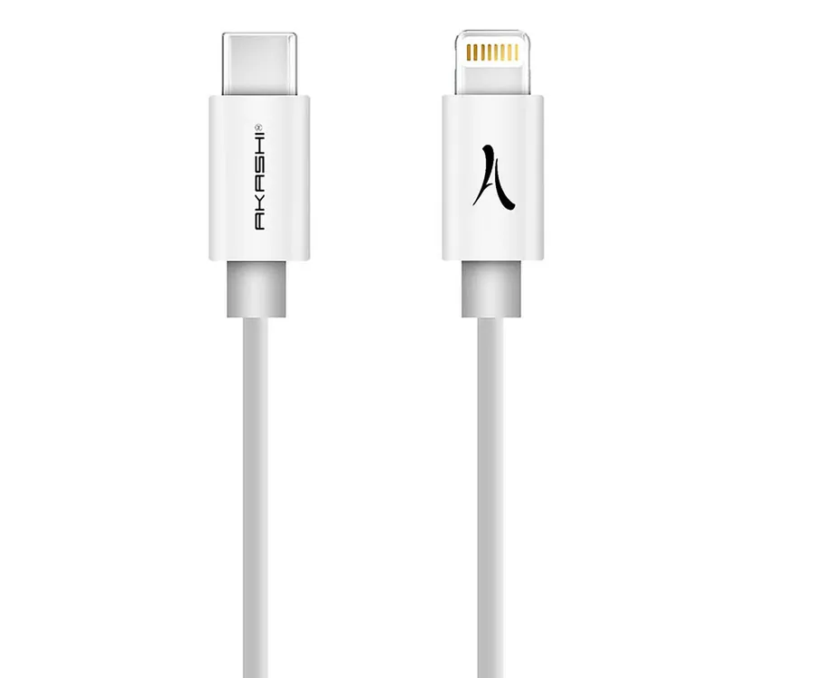 AKASHI Blanco / Cable USB-C (M) a Lightning (M) 1m