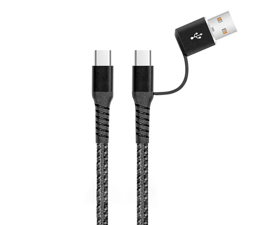 Akashi Cable 2 en 1 USB-C a USB-C / USB-A de 1 metro  trenzado blanco