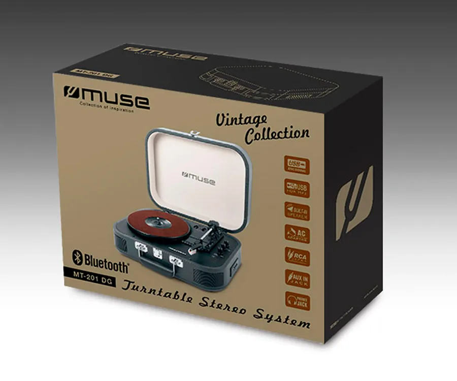 Tocadiscos - MUSE MT-201 BTG Light Grey / Tocadiscos con altavoces MUSE,  Conexiones Bluetooth, USB, RCA y jack 3.5mm, Light grey