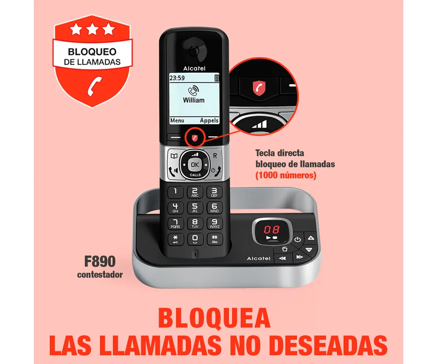 Teléfono Fijo Inalámbrico Alcatel F890 Voice Negro Y Plata