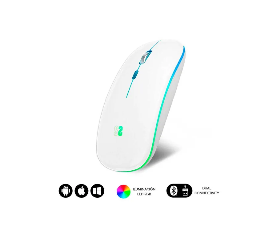 SUBBLIM LED Dual Flat Mouse White / Ratón inalámbrico óptico silencioso