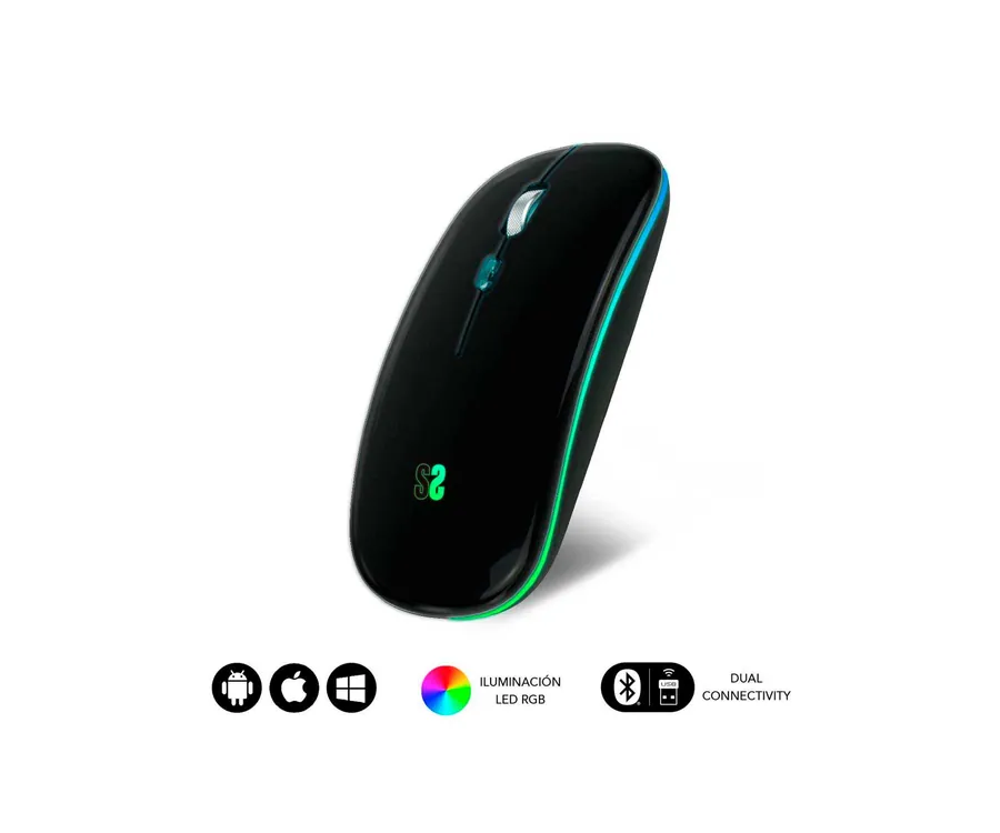 SUBBLIM LED Dual Flat Mouse Black / Ratón inalámbrico óptico silencioso