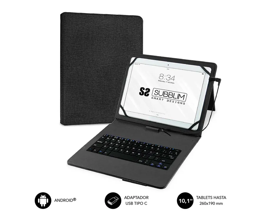 SUBBLIM Funda Tablet con teclado Keytab Pro USB en negro / Universal 10.1" a 11"
