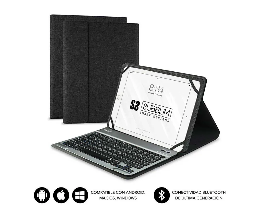 SUBBLIM Funda Tablet con teclado Keytab Pro BT en negro / Universal 9.6" a 10.8"