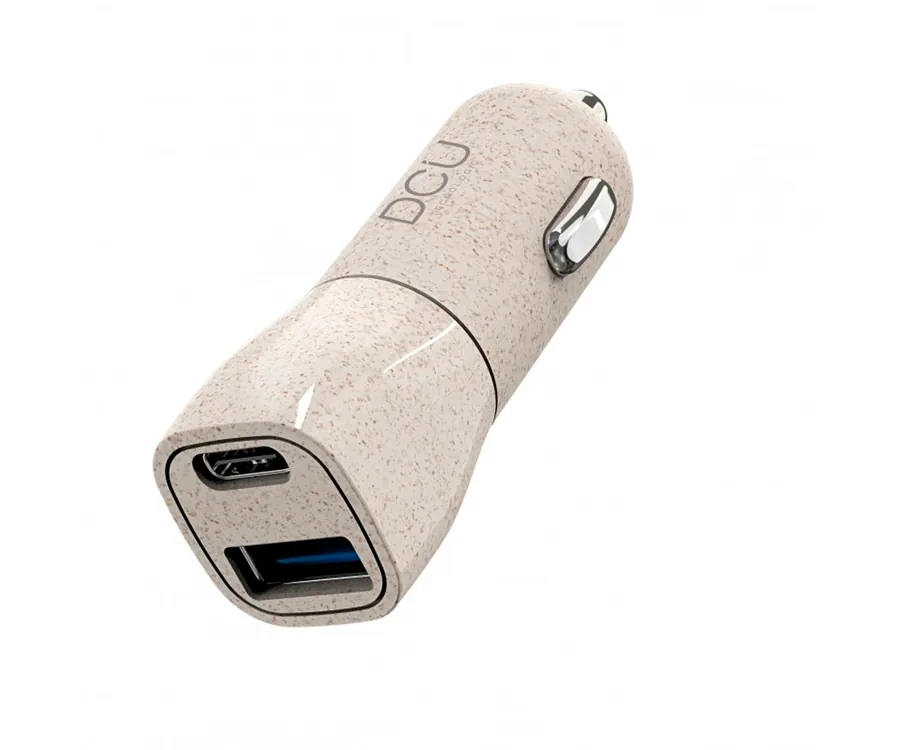 Cargador de coche USB-C USB-A Paja de Trigo ECO Friendly Quick Charge 3.0 + Power Delivery 20W